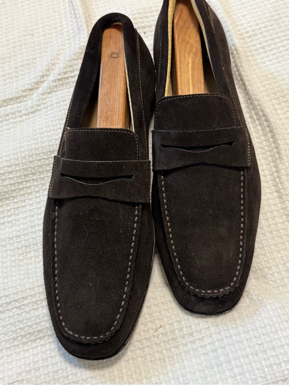 Angelico made in Italy Men's Dark Brown Suede Penny Loafers